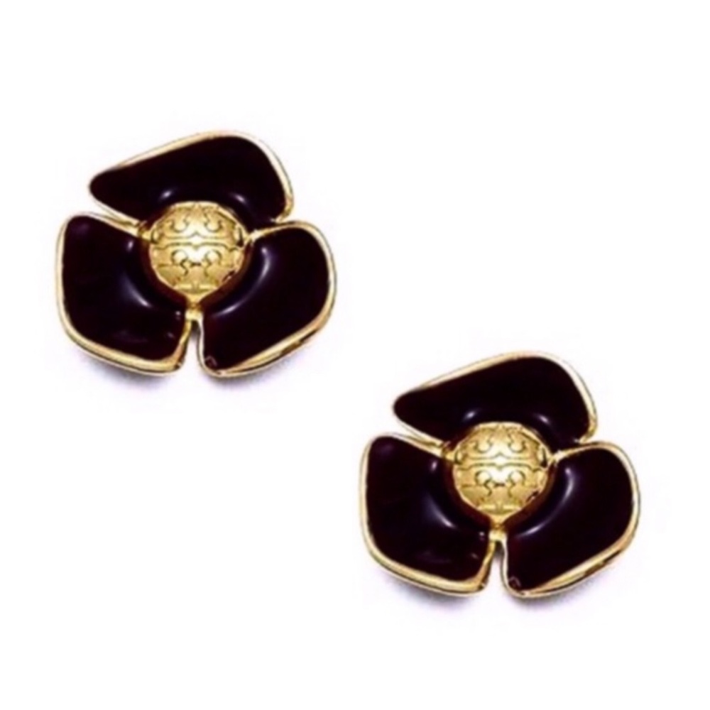TORY BURCH • Black Fleur Flower Earrings - Picture 1 of 3